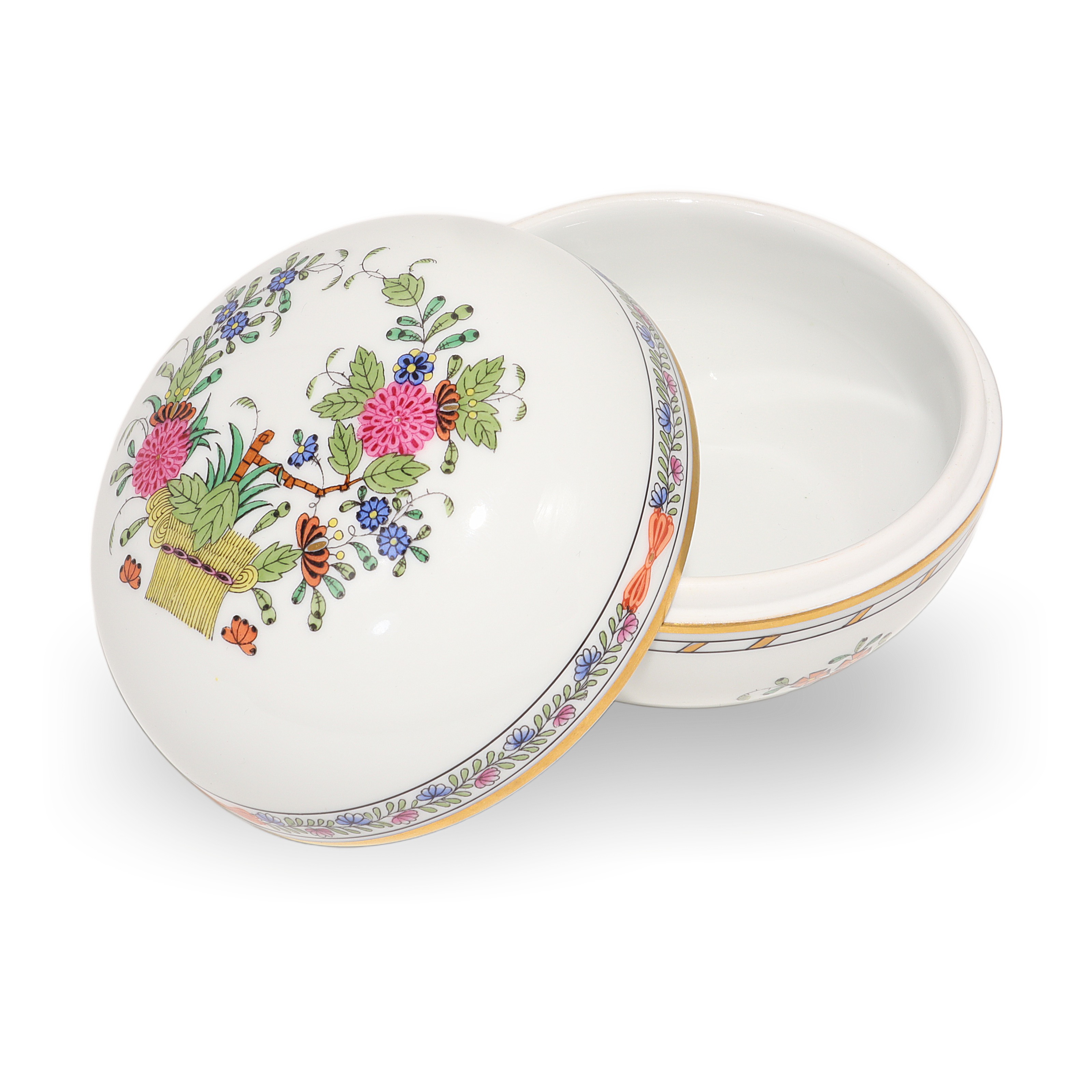 Herend Multi Color Indian Basket Trinket Box Hand Painted Porcelain Keepsake Hungarian Collectible Thumbnail for Herend Multi Color Indian Basket Trinket Box Hand Painted Porcelain Keepsake Hungarian Collectible