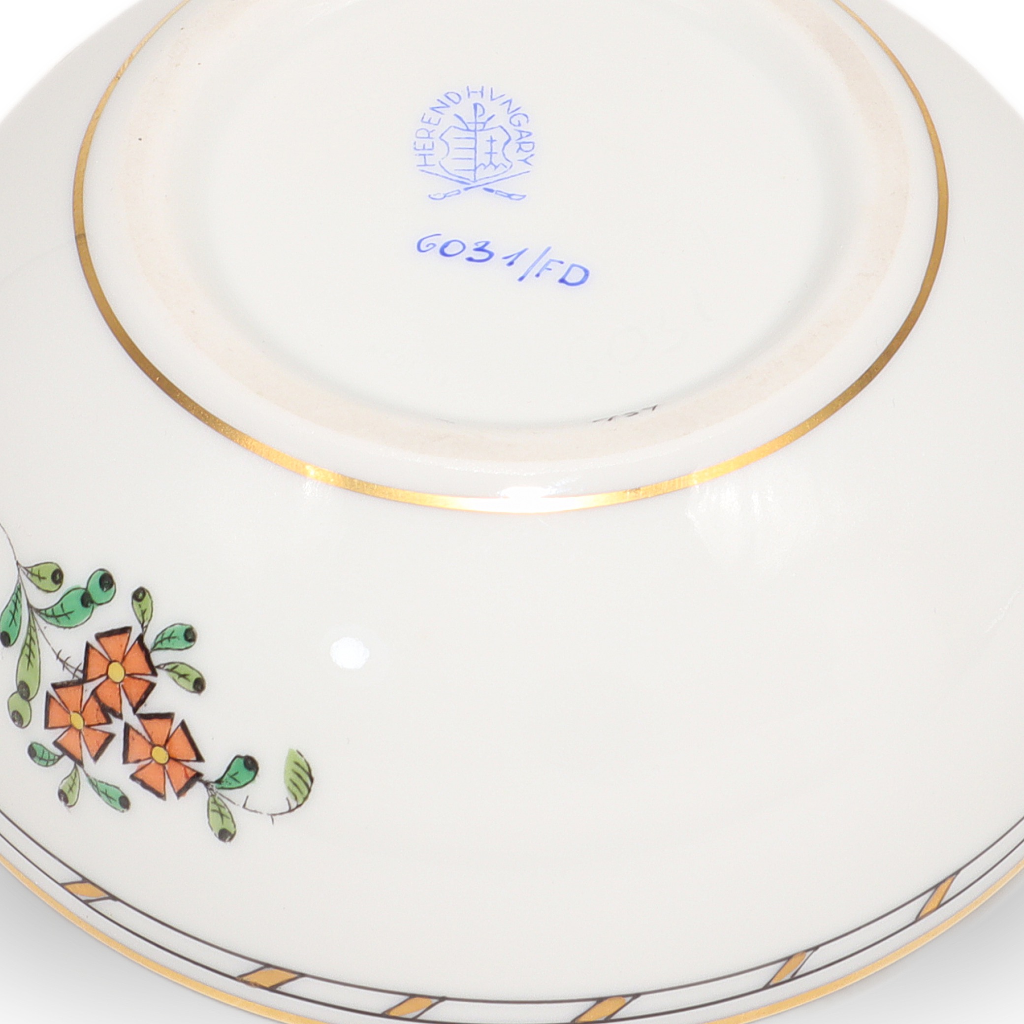 Herend Multi Color Indian Basket Trinket Box Hand Painted Porcelain Collectible Base Detailed View Thumbnail for Herend Multi Color Indian Basket Trinket Box Hand Painted Porcelain Keepsake Hungarian Collectible