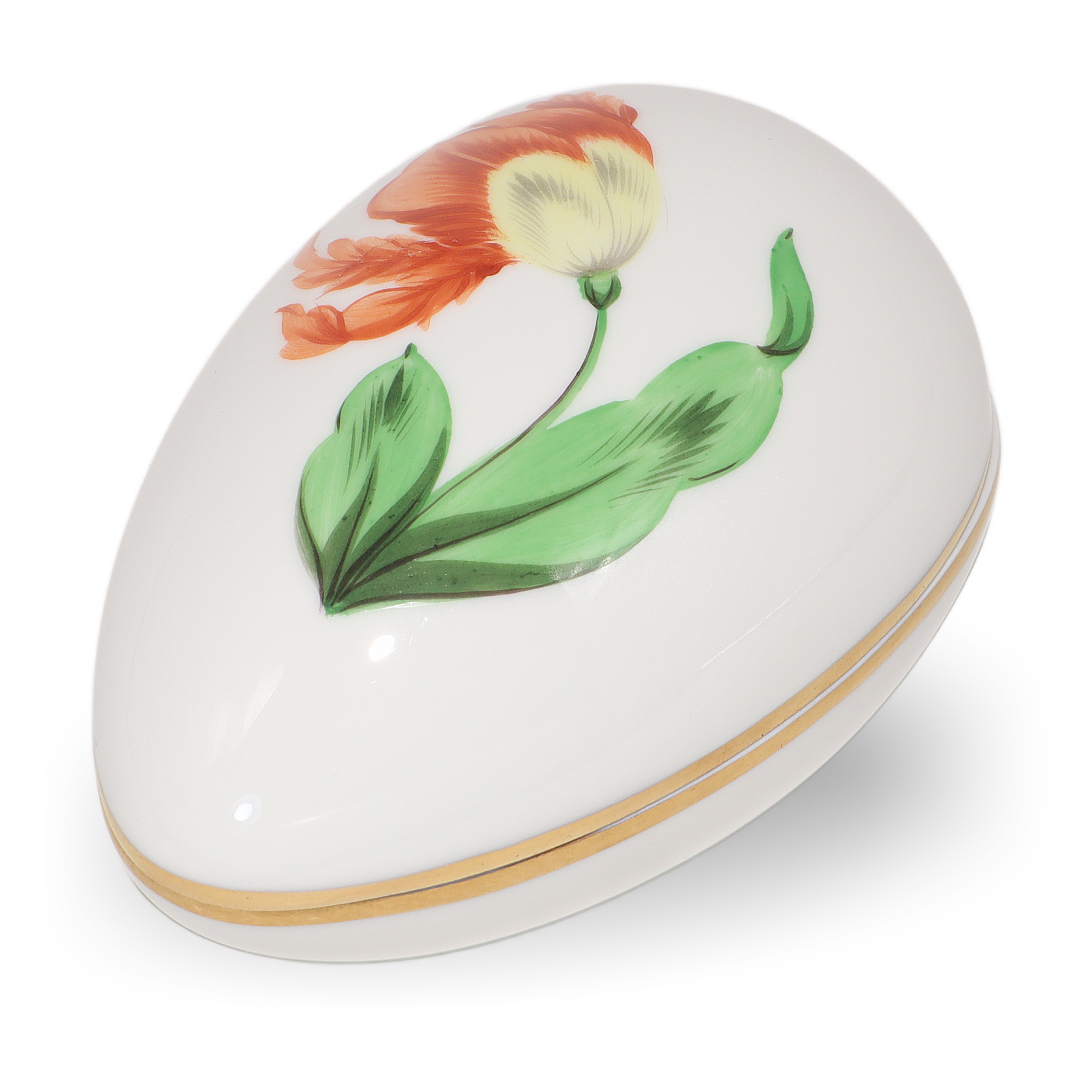 Herend Trinket Box Hand Painted Red Poppy Kitty Floral Pattern Gold Rim Thumbnail for Herend Trinket Box - Red Poppy Kitty Floral Pattern - Hand Painted With Gold Rim