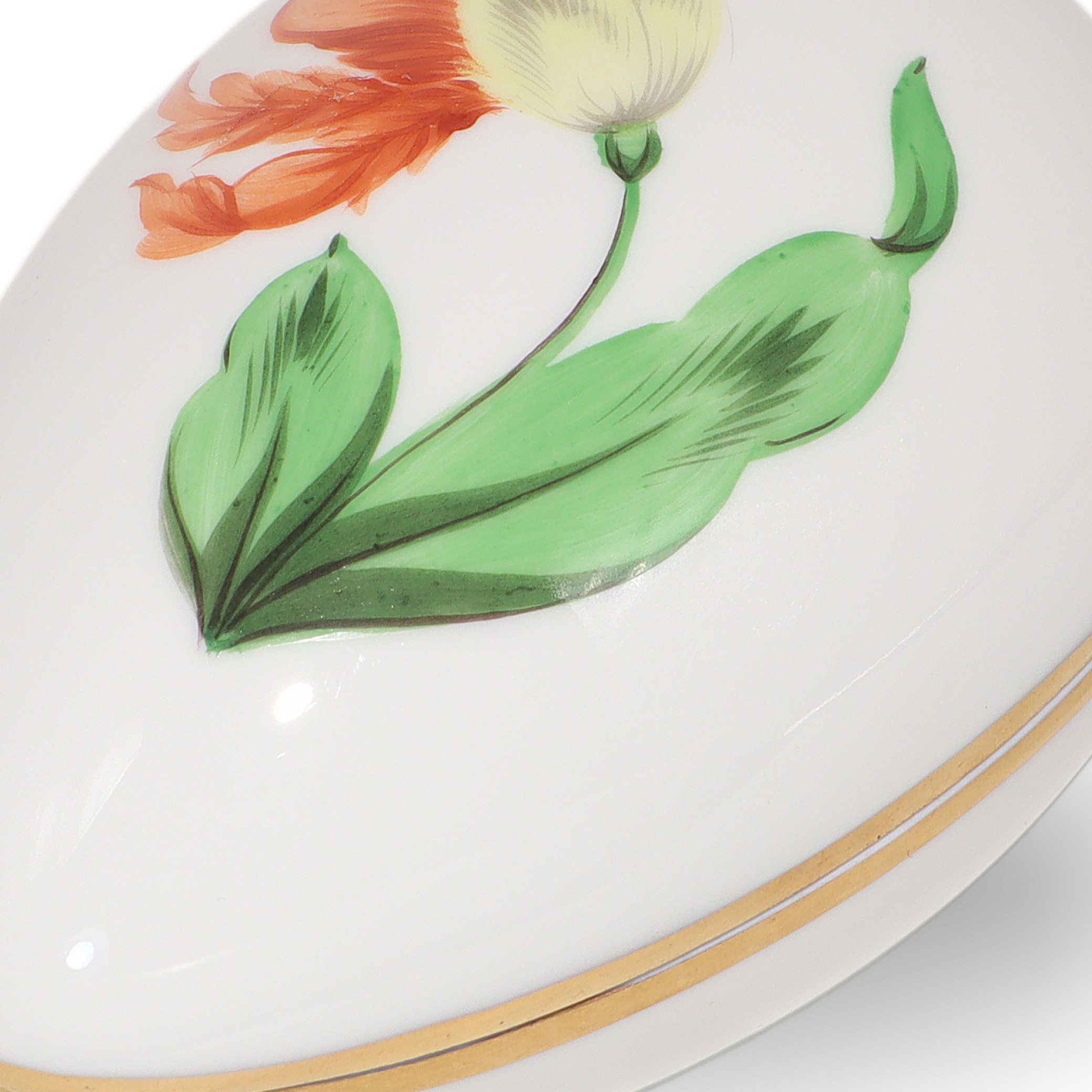 Herend Trinket Box Hand Painted Red Poppy Kitty Floral Pattern Gold Rim Detailed View Thumbnail for Herend Trinket Box - Red Poppy Kitty Floral Pattern - Hand Painted With Gold Rim