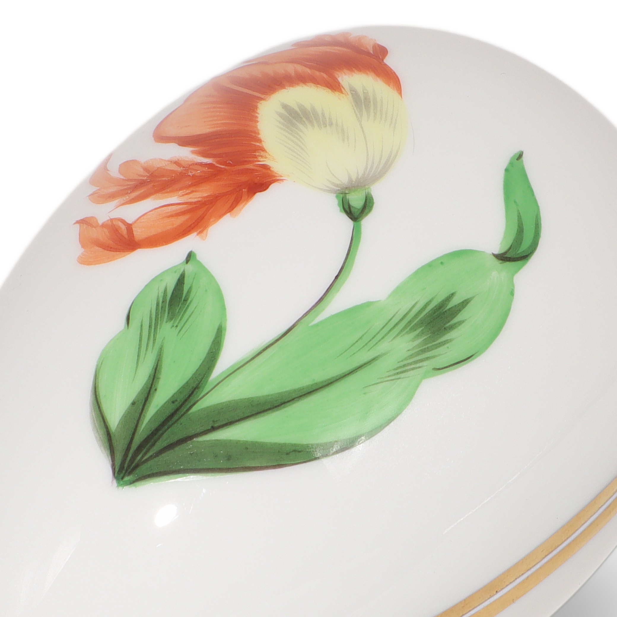 Herend Trinket Box Red Poppy Kitty Floral Pattern Gold Rim Detailed View Thumbnail for Herend Trinket Box - Red Poppy Kitty Floral Pattern - Hand Painted With Gold Rim