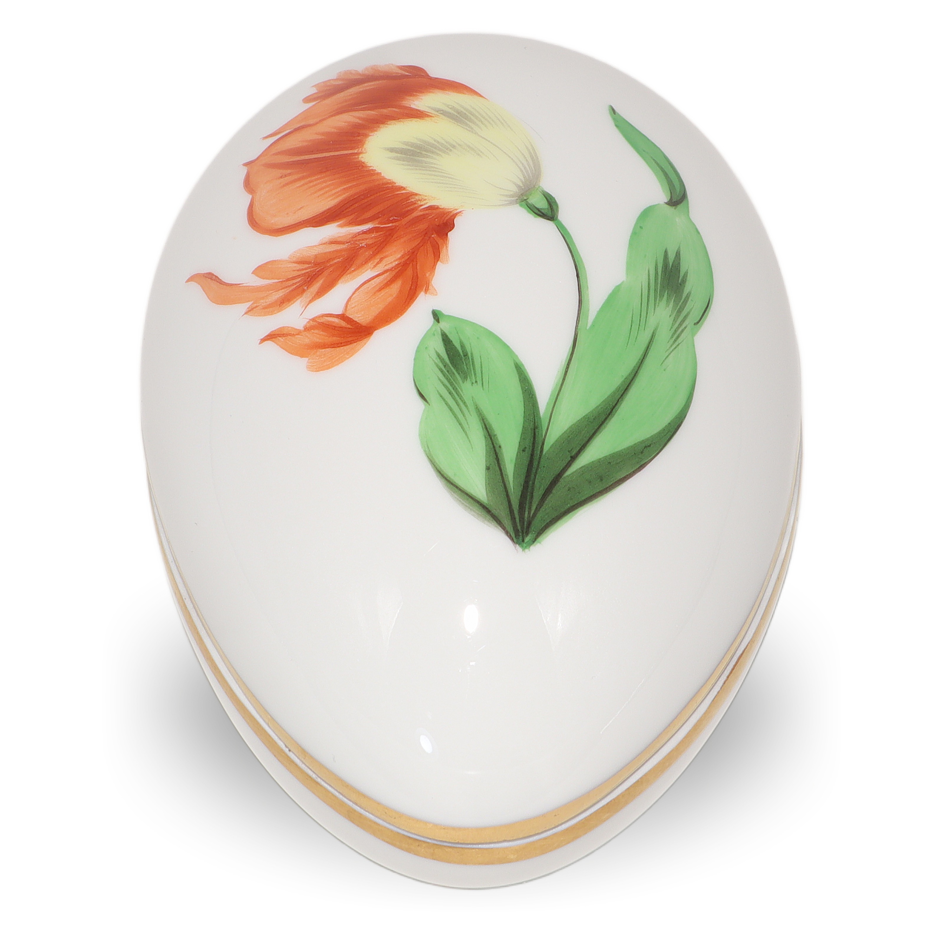 Herend Trinket Box Hand Painted Red Poppy Kitty Floral Pattern Gold Rim Detailed View Thumbnail for Herend Trinket Box - Red Poppy Kitty Floral Pattern - Hand Painted With Gold Rim