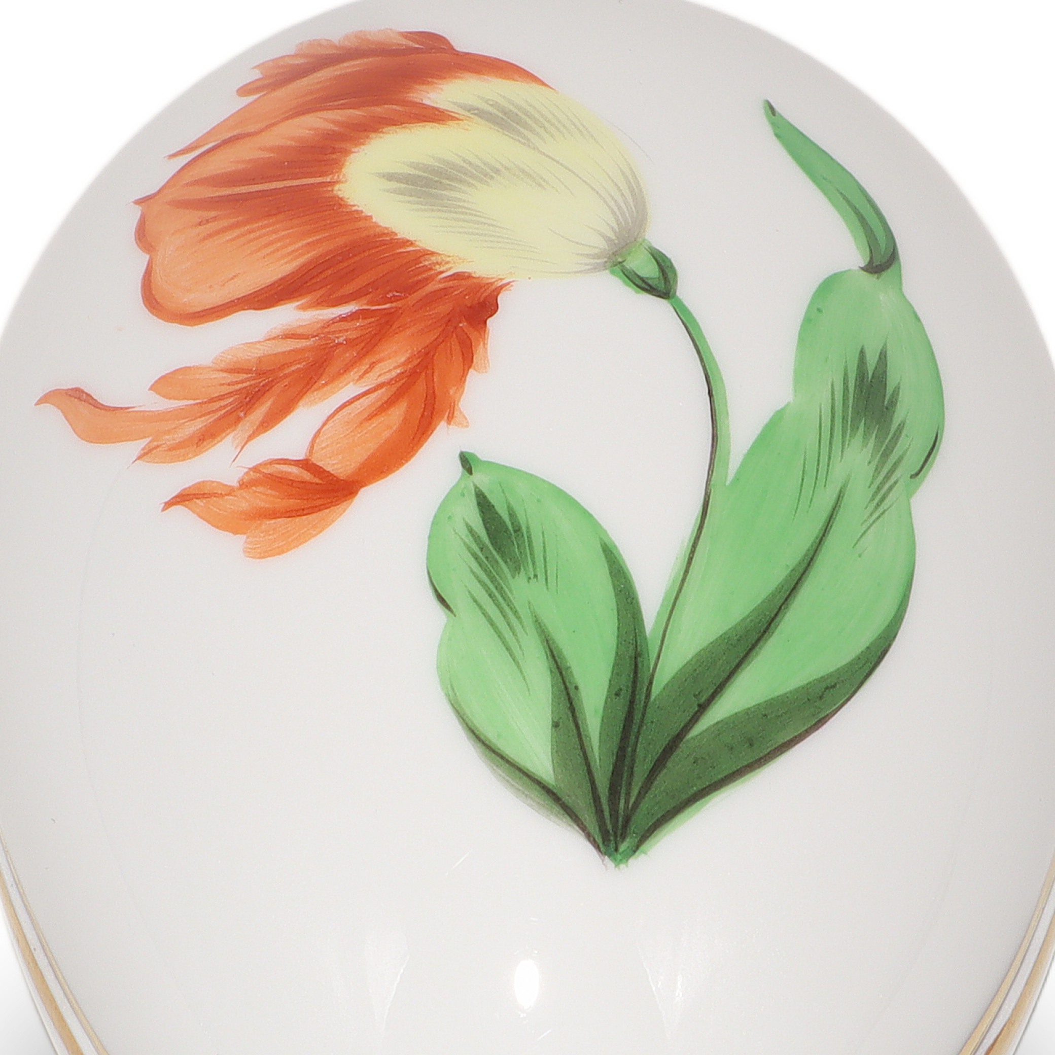 Herend Trinket Box Hand Painted Red Poppy Kitty Floral Pattern Gold Rim Detailed View Thumbnail for Herend Trinket Box - Red Poppy Kitty Floral Pattern - Hand Painted With Gold Rim