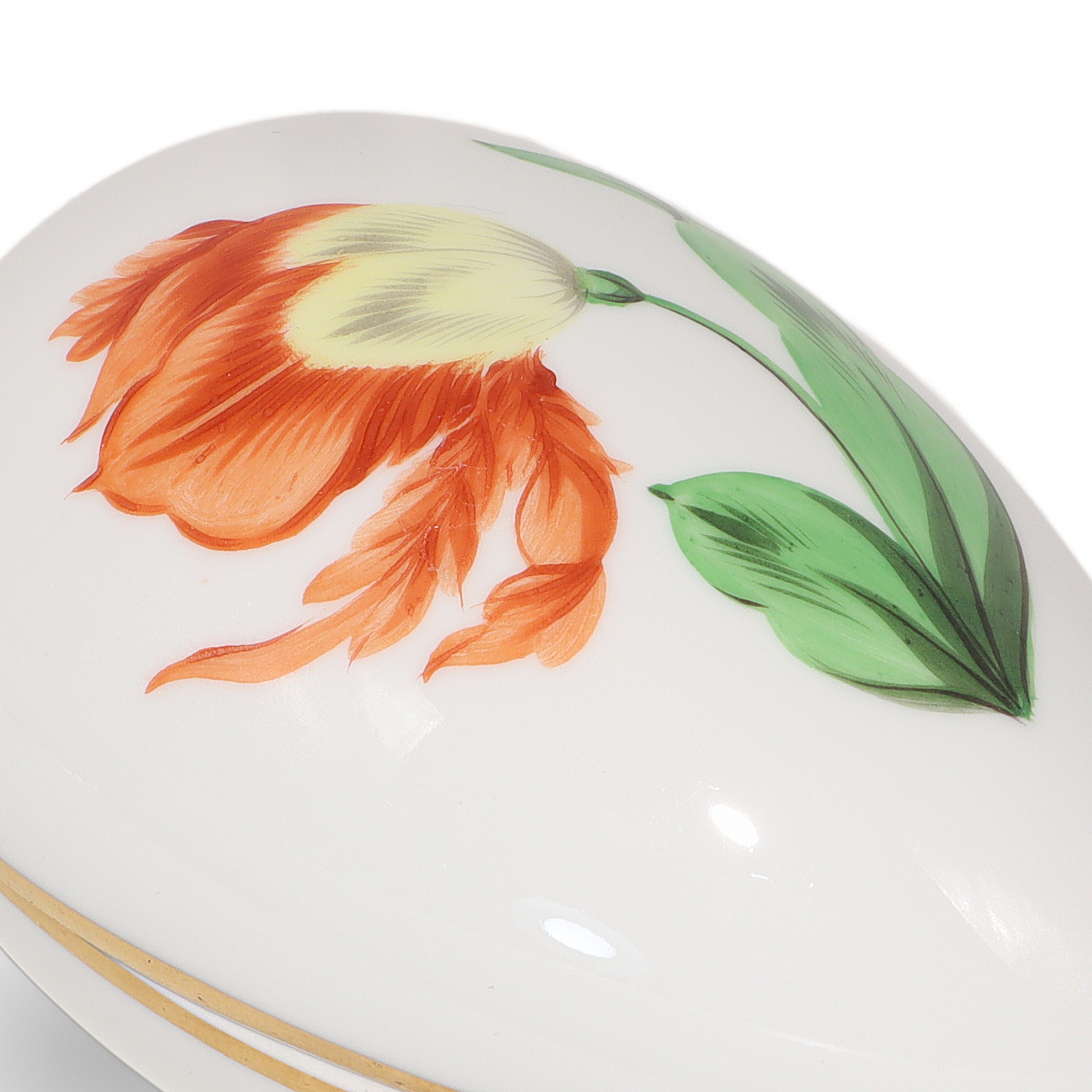 Herend Trinket Box Red Poppy Kitty Floral Pattern Gold Rim Detailed View Thumbnail for Herend Trinket Box - Red Poppy Kitty Floral Pattern - Hand Painted With Gold Rim