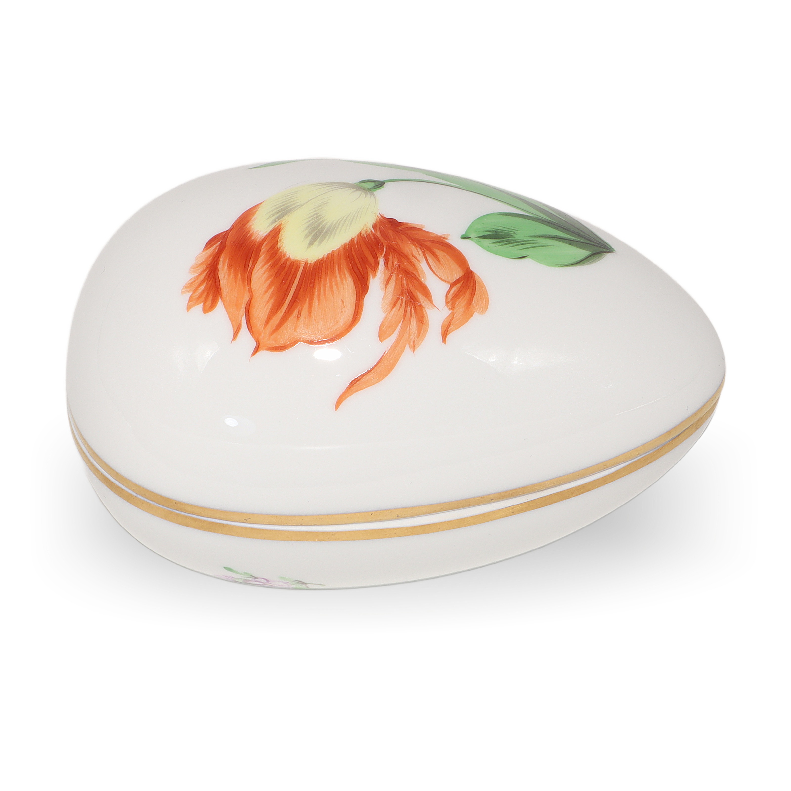 Herend Trinket Box Hand Painted Red Poppy Kitty Floral Pattern Gold Rim Detailed View Thumbnail for Herend Trinket Box - Red Poppy Kitty Floral Pattern - Hand Painted With Gold Rim