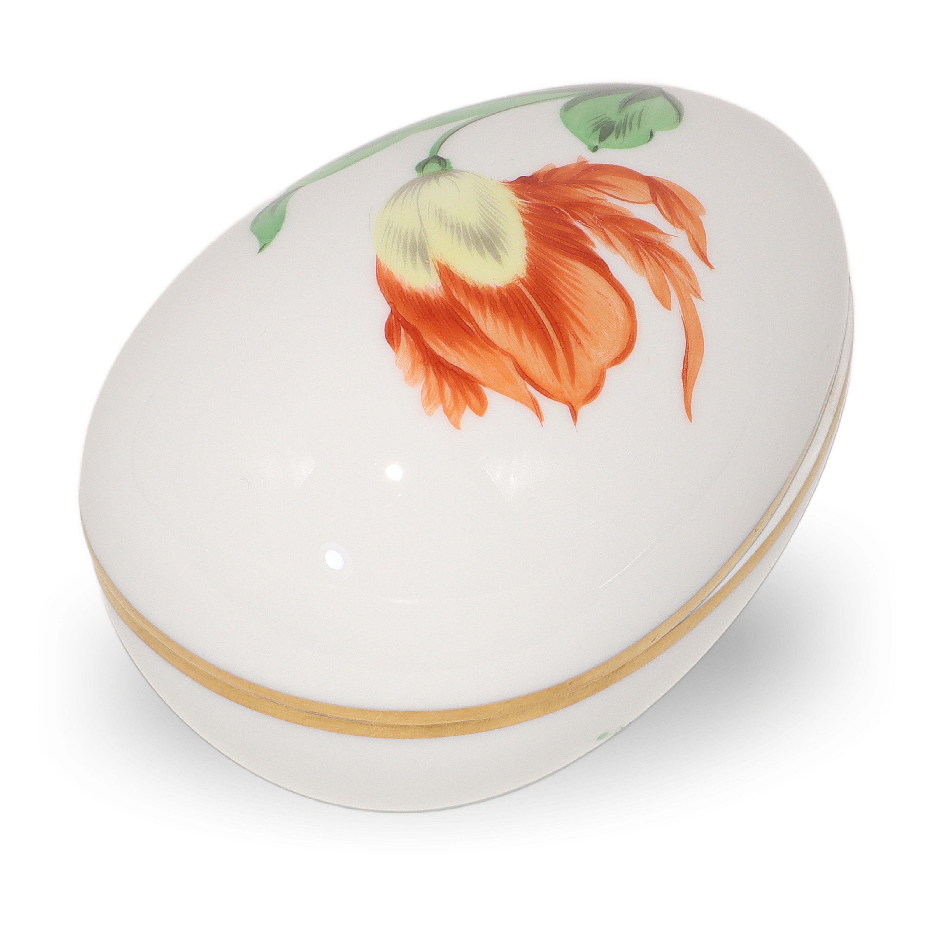 Herend Trinket Box Hand Painted Red Poppy Kitty Floral Pattern Gold Rim Detailed View Thumbnail for Herend Trinket Box - Red Poppy Kitty Floral Pattern - Hand Painted With Gold Rim