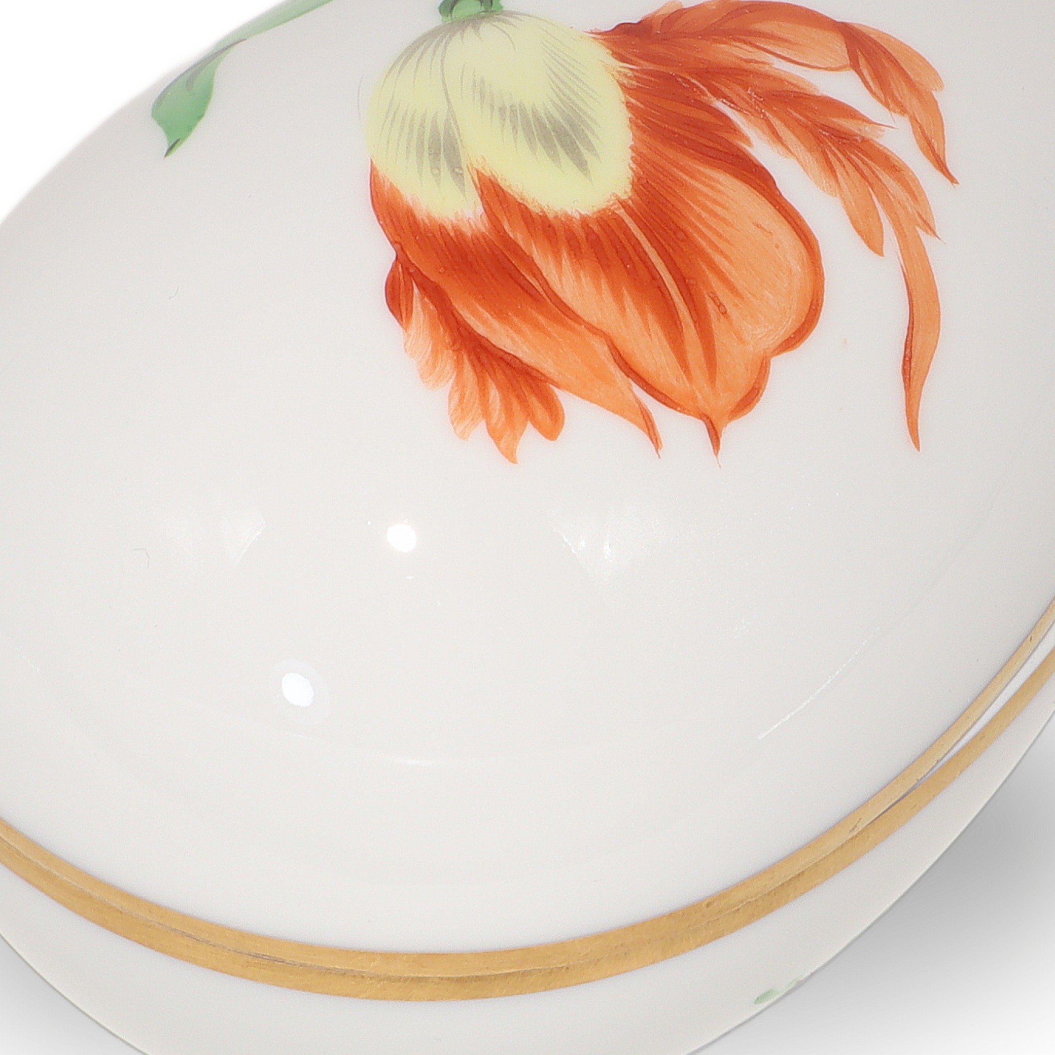 Herend Trinket Box Hand Painted Red Poppy Kitty Floral Pattern Gold Rim Detailed View Thumbnail for Herend Trinket Box - Red Poppy Kitty Floral Pattern - Hand Painted With Gold Rim