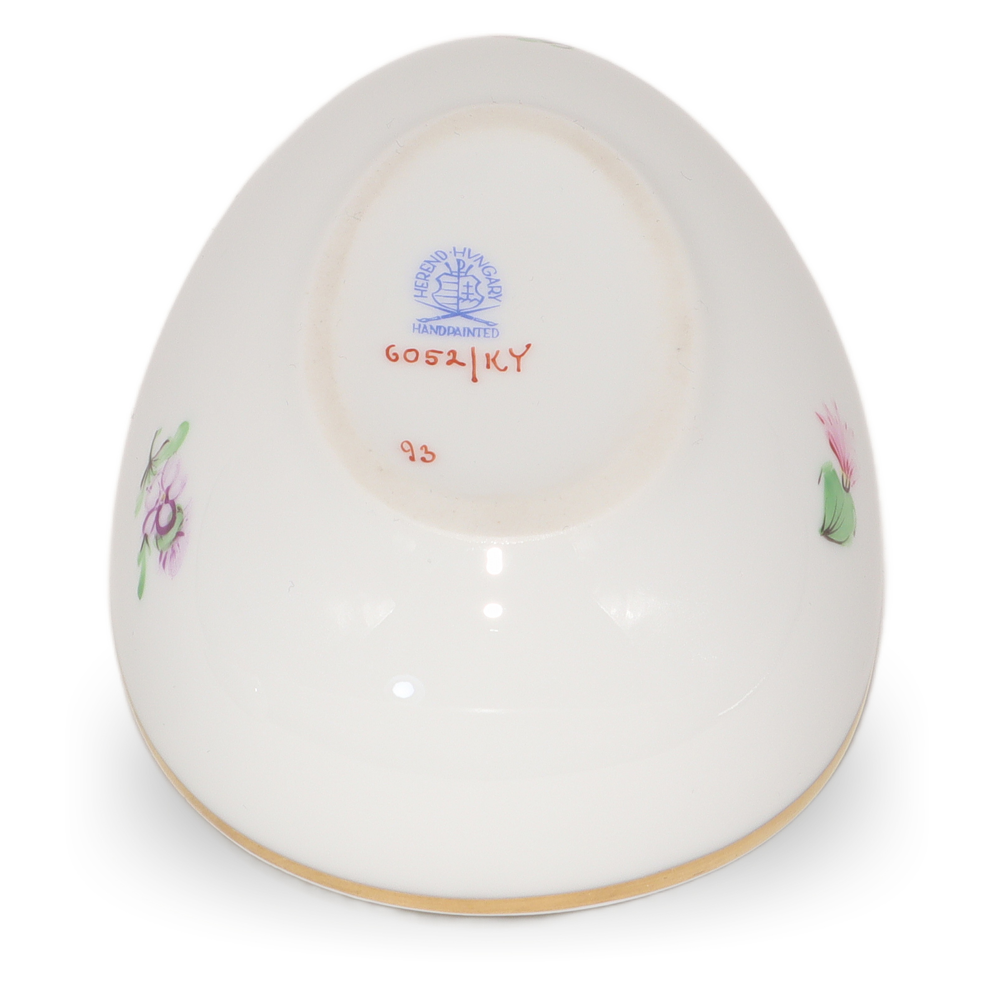 Herend Trinket Box Hand Painted Red Poppy Kitty Floral Pattern Gold Rim Base View Thumbnail for Herend Trinket Box - Red Poppy Kitty Floral Pattern - Hand Painted With Gold Rim