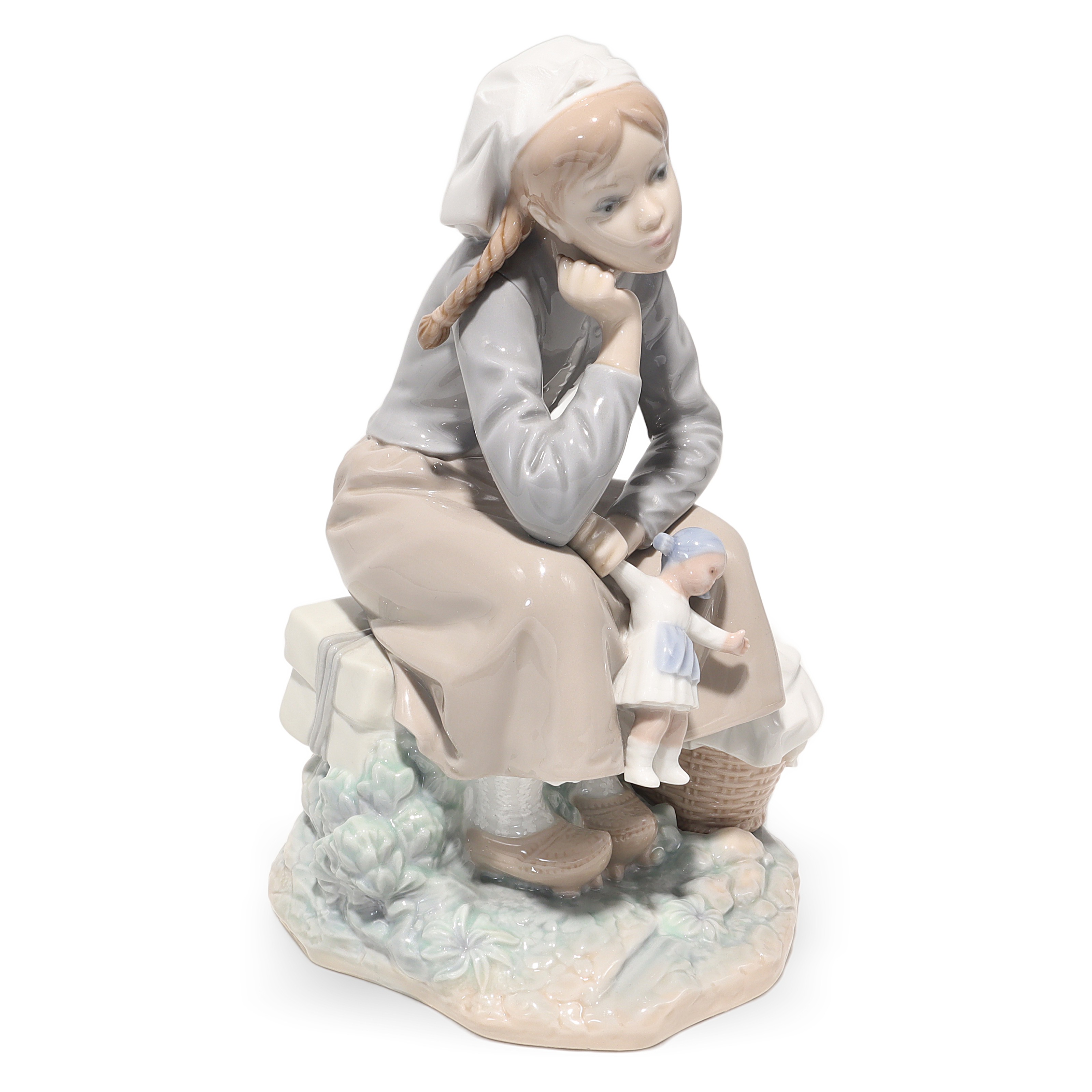 Lladro Porcelain Reflective Girl With Doll Figurine 1211 Collectible Thumbnail for Lladro Porcelain Figurine Reflective Girl With Doll 1211 - Vintage Spain - Retired Collectible - Hand Painted - Home Decor