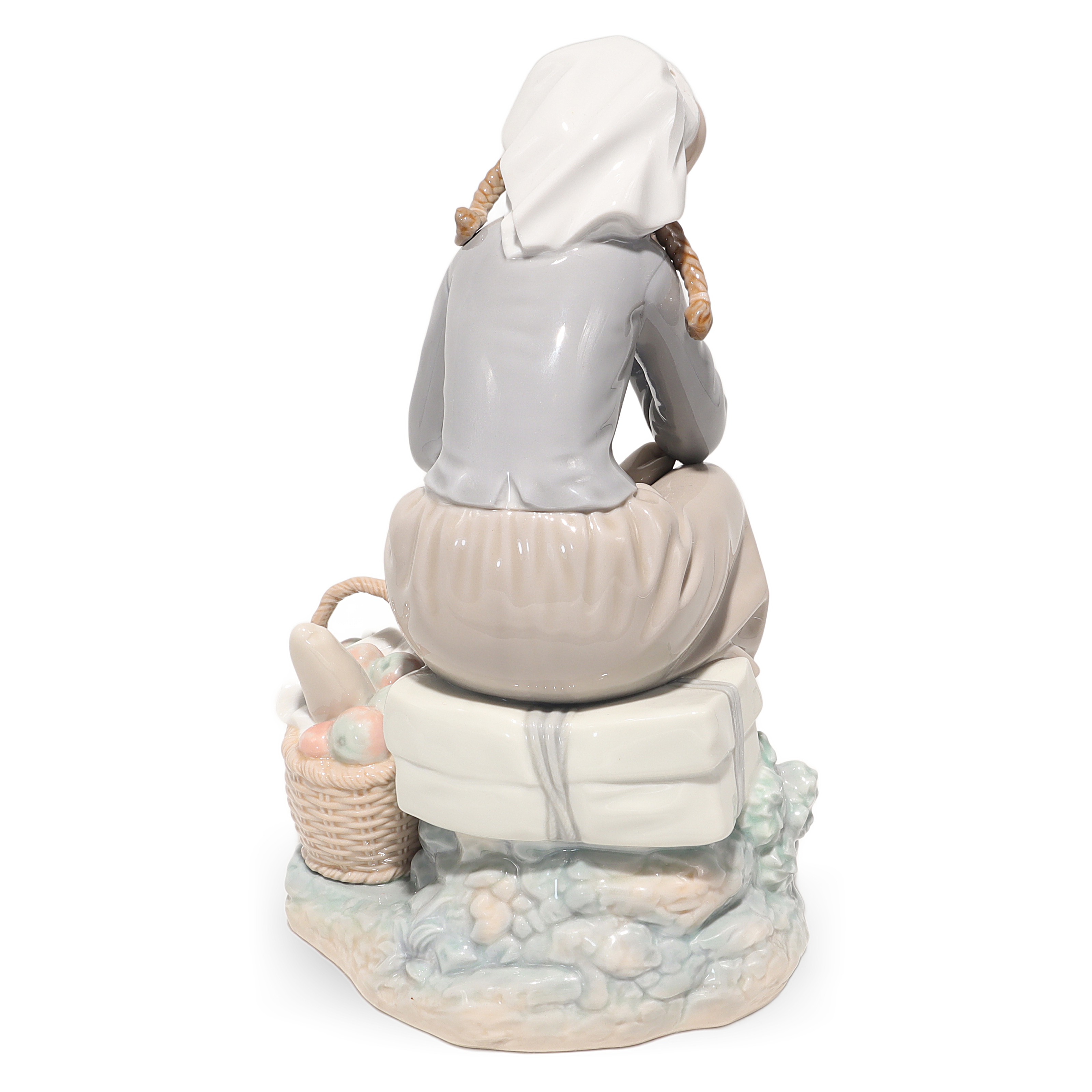 Lladro Porcelain Reflective Girl With Doll 1211 Figurine Back View Thumbnail for Lladro Porcelain Figurine Reflective Girl With Doll 1211 - Vintage Spain - Retired Collectible - Hand Painted - Home Decor