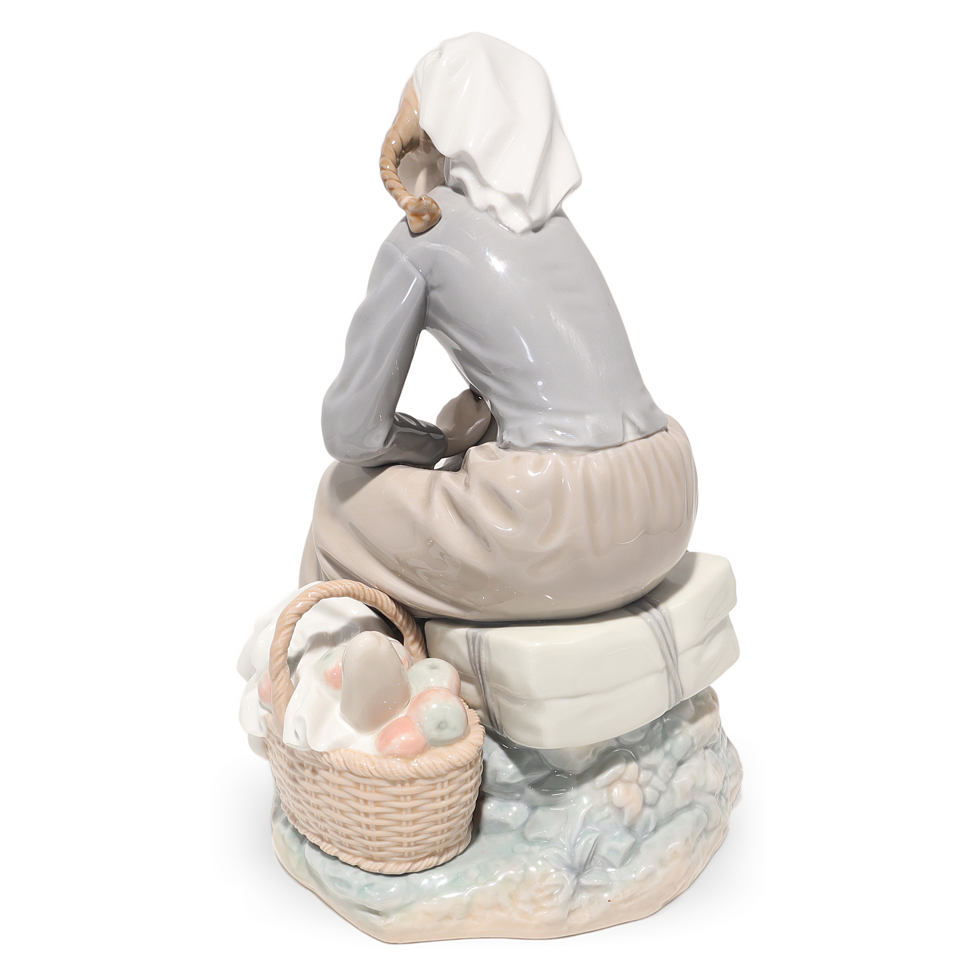 Lladro Porcelain Reflective Girl With Doll 1211 Figurine Detailed Back View Thumbnail for Lladro Porcelain Figurine Reflective Girl With Doll 1211 - Vintage Spain - Retired Collectible - Hand Painted - Home Decor