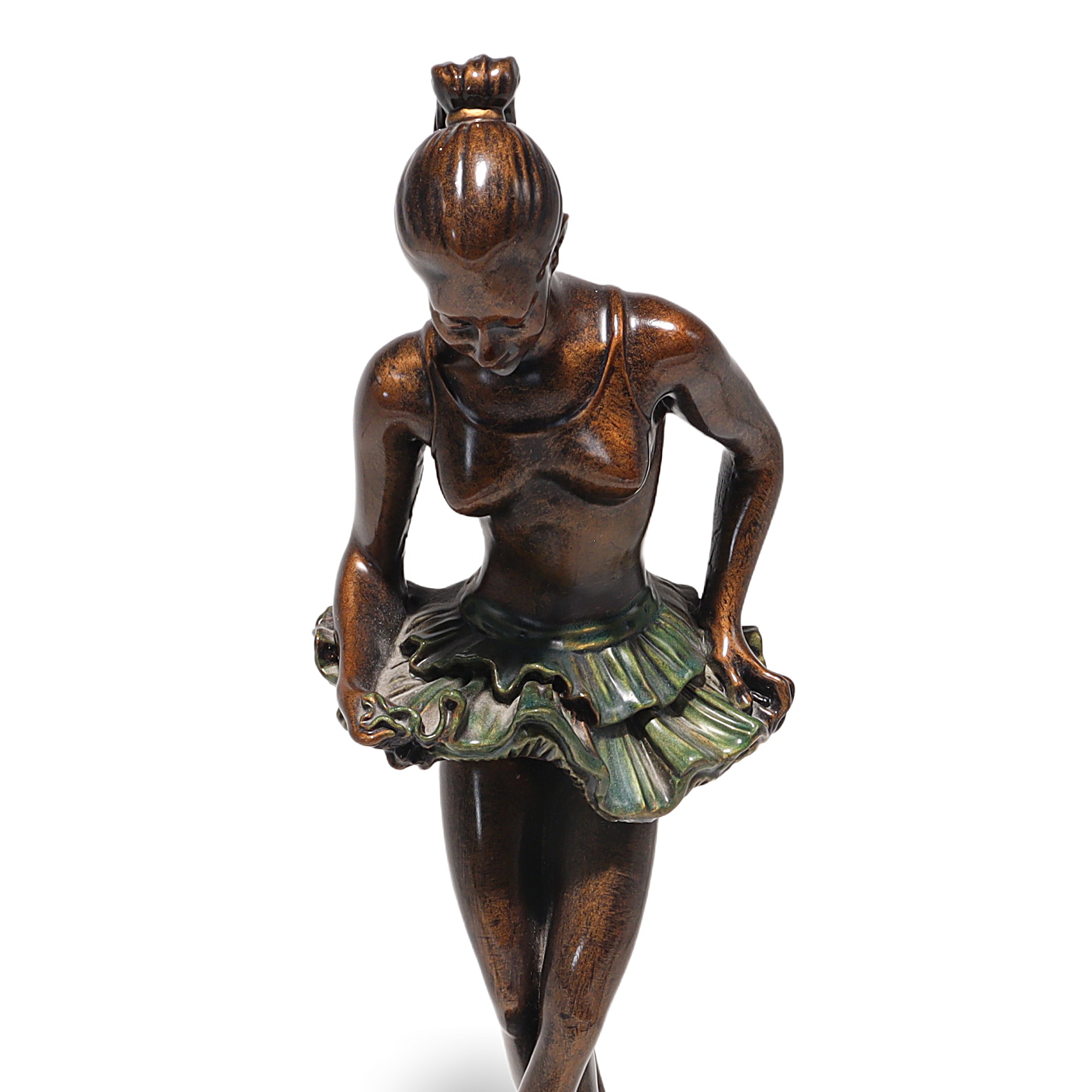 Art Deco Ballerina Statue Figurine Detailed View Thumbnail for Art Deco Ballerina Statue Figurines - Polyresin Bronze Finish On Marble Base
