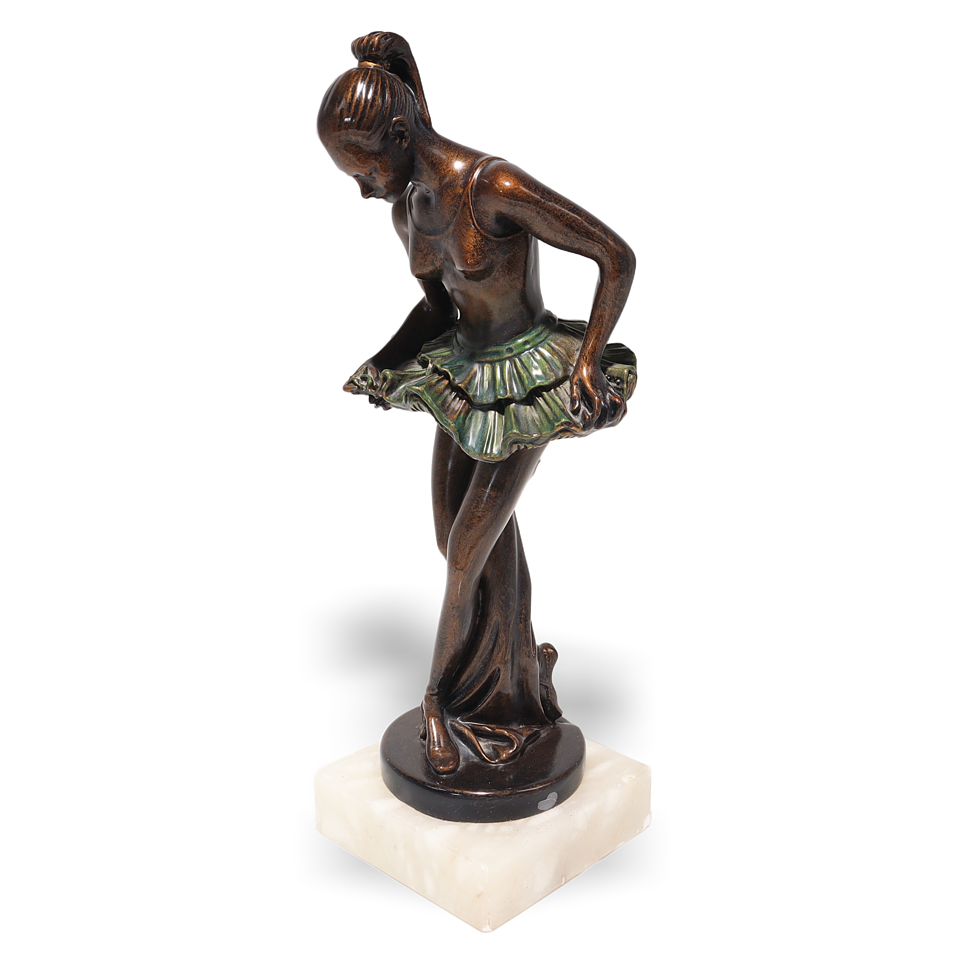 Art Deco Ballerina Statue Figurine on Marble Base Thumbnail for Art Deco Ballerina Statue Figurines - Polyresin Bronze Finish On Marble Base