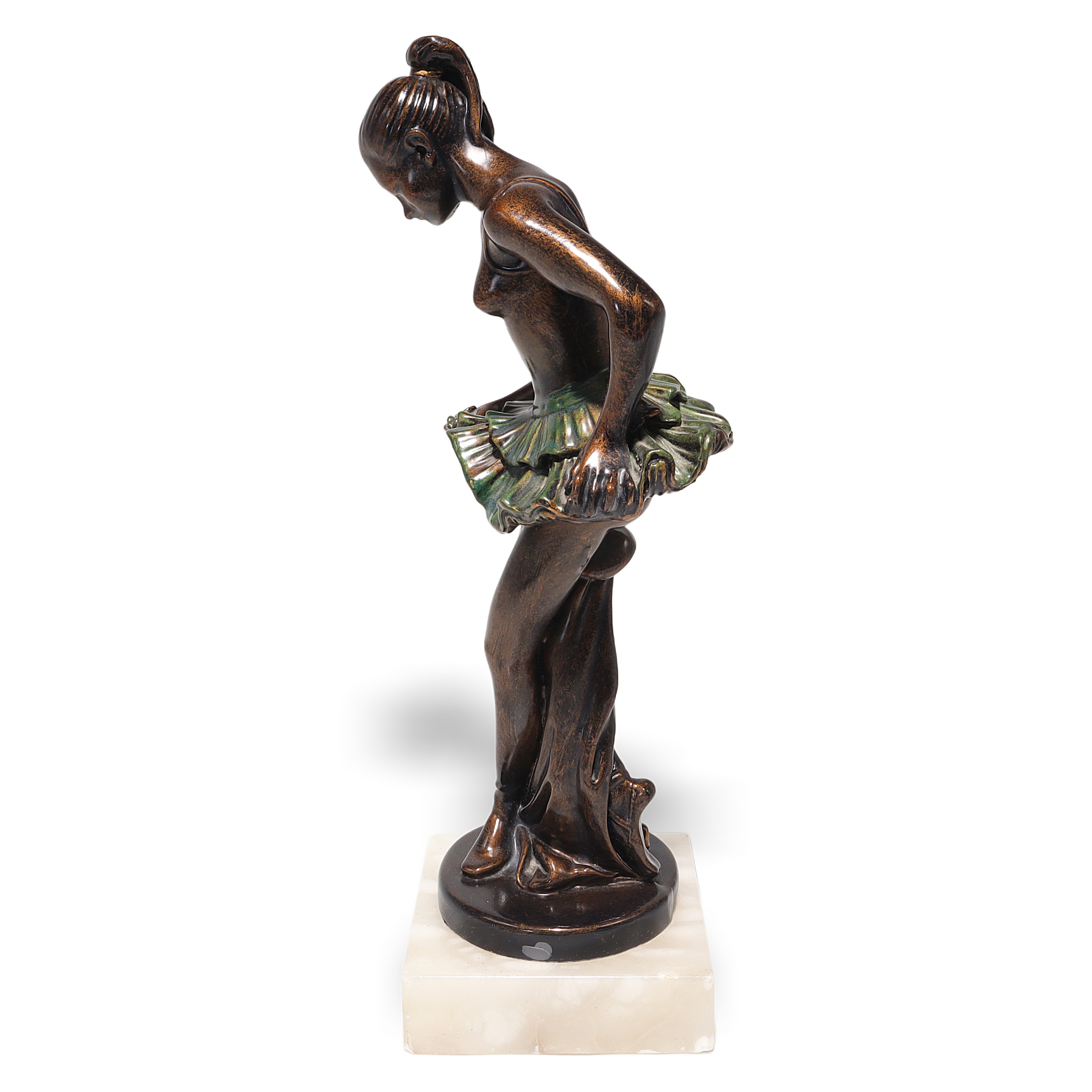 Art Deco Ballerina Statue Figurine on Marble Base Thumbnail for Art Deco Ballerina Statue Figurines - Polyresin Bronze Finish On Marble Base
