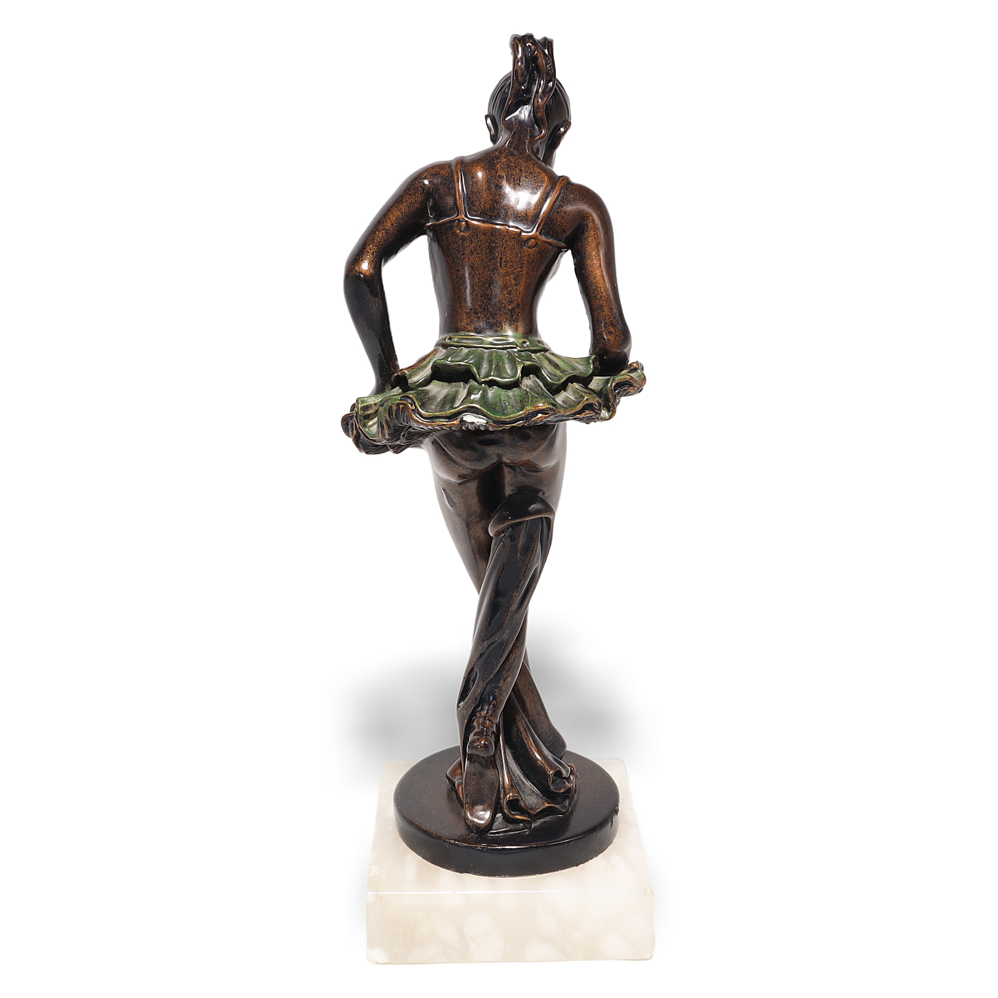 Art Deco Ballerina Statue Figurine Rear View on Marble Base Thumbnail for Art Deco Ballerina Statue Figurines - Polyresin Bronze Finish On Marble Base