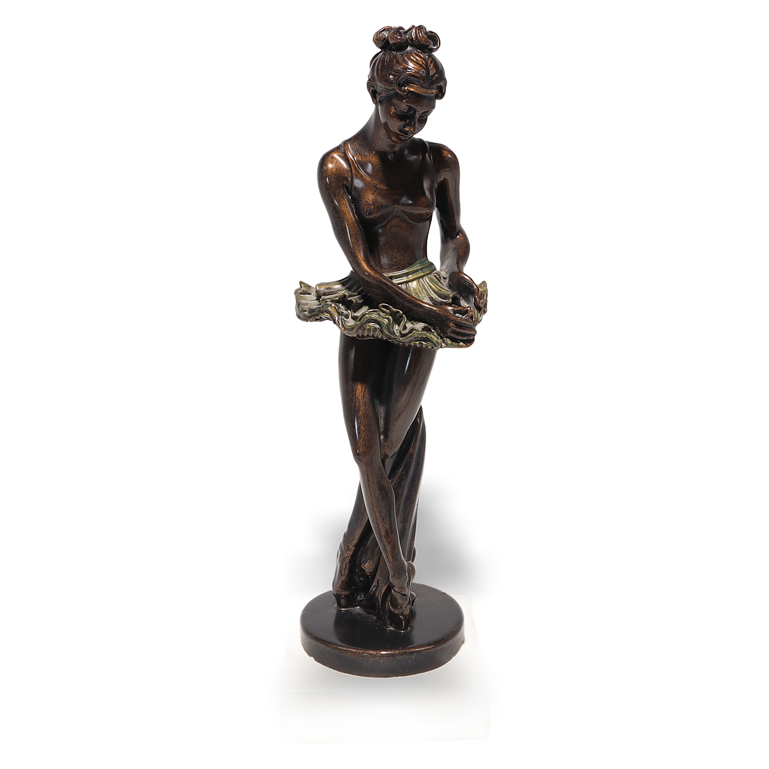 Art Deco Ballerina Statue Figurine Bronze Finish Elegant Dancer Sculpture Thumbnail for Art Deco Ballerina Statue Figurines - Polyresin Bronze Finish On Marble Base