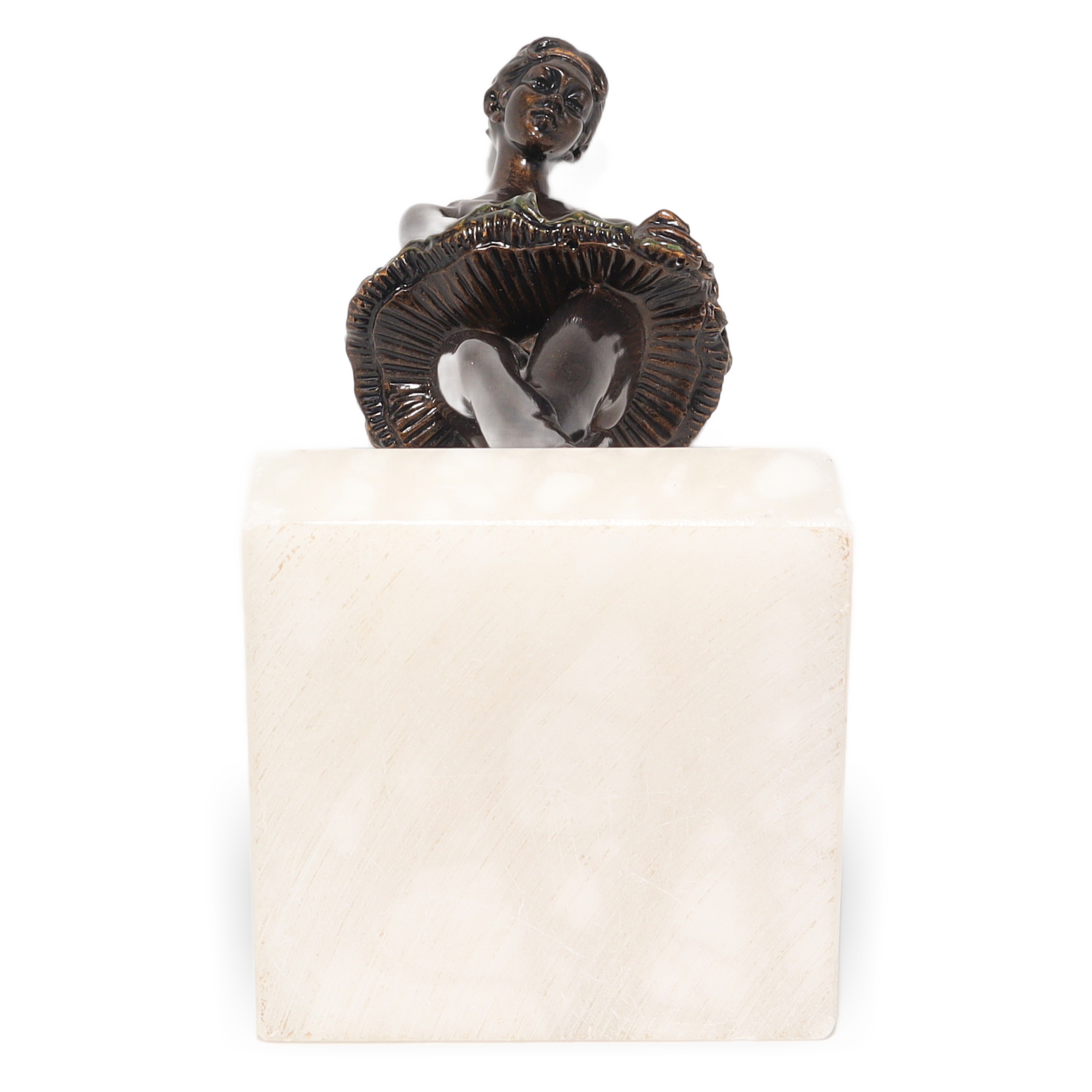 Art Deco Ballerina Statue Figurine Detailed View from Base Thumbnail for Art Deco Ballerina Statue Figurines - Polyresin Bronze Finish On Marble Base