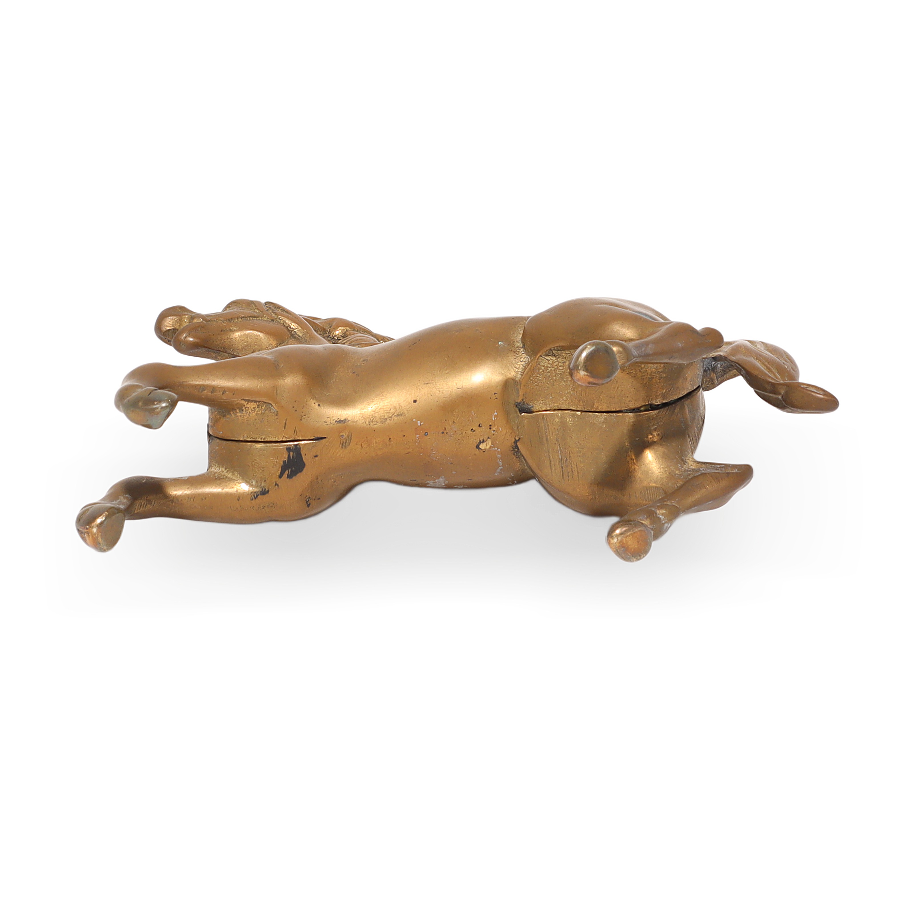 Vintage Brass Horse Figurine Base Detailed View Brass horse figurine base close up, vintage decorative collectible detailed bottom view