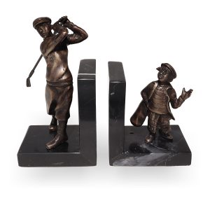 Golf bookends bronze marble art deco golfer figurines vintage collectible home decor