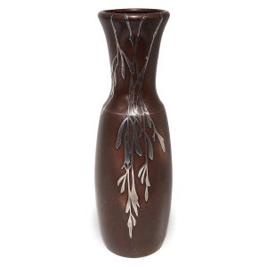 Heintz bronze vase with sterling silver overlay, weeping willow Art Deco design, collectible decorative art piece