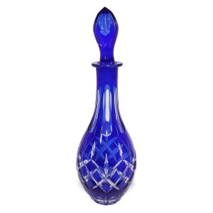 Bohemia cobalt blue cut crystal glass decanter vintage elegant barware