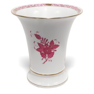 Herend Apponyi Raspberry trumpet vase with pink floral pattern and gold rim, luxury Hungarian porcelain decorative piece