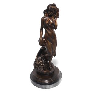 Bronze Aries statue Art Nouveau style with woman and ram zodiac symbol on marble base